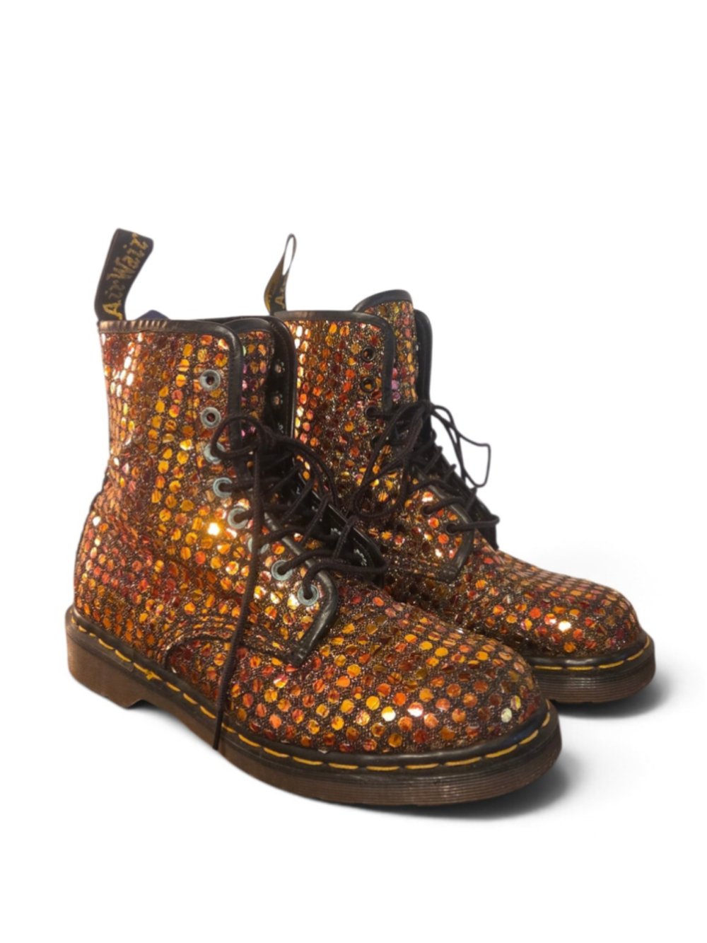 Dr. Martens Rare VTG 90s MIE Bronze Sequin Glitter Metallic Boots England 8 - Picture 8 of 17